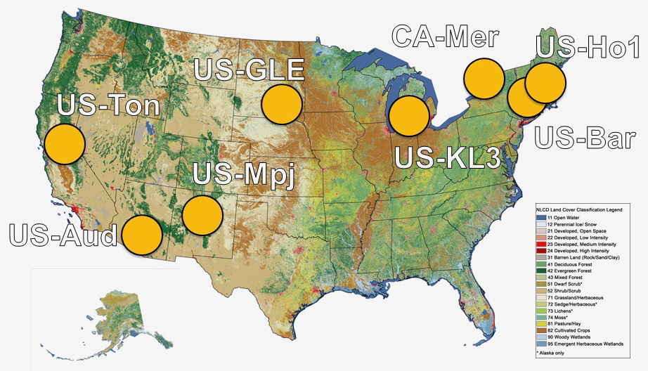 AmeriFlux Tech 2016 Site Visits (map)