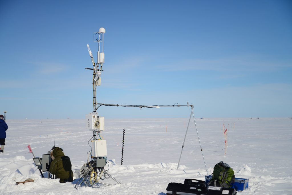 Tower measuring methane flux, NGEE tower, Barrow AK, May 2015. Cr. D. Billesbach.