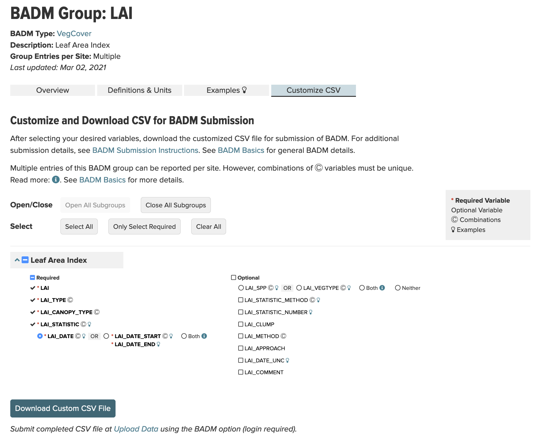 Customize CSV example: LAI
