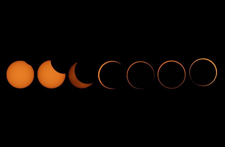 photo montage of solar eclipse progression, copyright Wibu lu, CC BY-SA 4.0 , via Wikimedia Commons